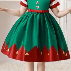 Toddler Kids Girls Christmas Elf Elf Short Sleeve Dress Wholesale Girls Dresses – PrettyKid Childrens Christmas Dress, Girl Christmas Party, Party Dress For Kids, American Girl Doll Costumes, Girls Christmas Party, Elf Dress, Dress For Kids, Childrens Clothing Boutique, Kids Party Dresses