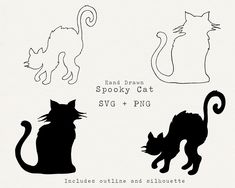 Cat Silhouette Halloween, Halloween Cat Svg, Cat Stencil, Halloween Clip Art, Black Cat Silhouette, Spooky Black, Chat Halloween