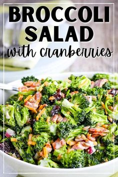 white bowl filled with broccoli salad with bacon, cranberries, cheese and onion with text overlay. Best Broccoli Salad, Broccoli Salad With Bacon, Broccoli Salad With Cranberries, Best Broccoli Salad Recipe, Crunchy Broccoli, The Best Broccoli, Recipe Broccoli, Best Broccoli, Broccoli Salad Bacon