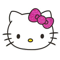 a hello kitty sticker with a pink bow on it's head and eyes