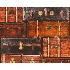 many old suitcases are stacked on top of each other in this artistic photo,