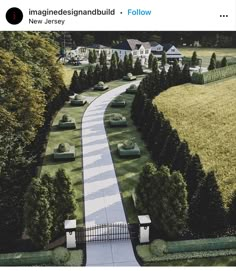 an artist's rendering of a driveway leading to a large house in the distance