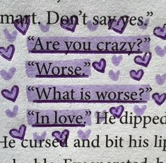 the words are written in purple and black on a piece of paper that says, what do you say?