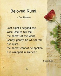 a poem written on paper with a rose in the middle and words below it that read, beloved rumi