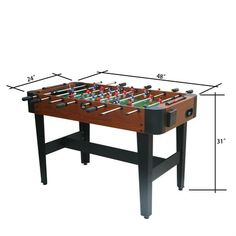 a foosball table is shown with measurements for the top and bottom pieces on it