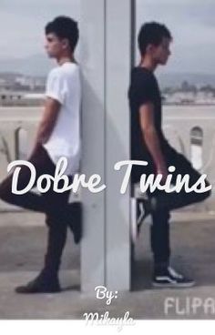 two young men standing next to each other with the words dobre twins above them