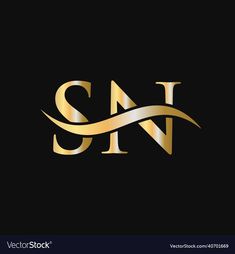 the letter sn with gold color on black background