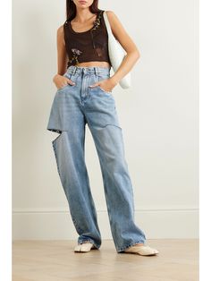 MAISON MARGIELA Cutout high-rise wide-leg jeans | NET-A-PORTER Maison Margiela Jeans Outfit, Ss24 Outfits, Cutout Jeans, Looks Style, Winter Wardrobe