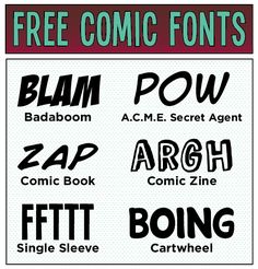 some type of font that is used to spell out the word, free comic font