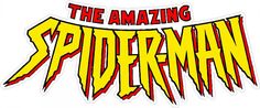 the amazing spider - man logo sticker is shown in red, yellow and white