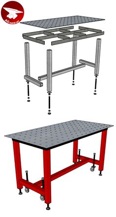 an image of a workbench with wheels attached to the top and bottom part