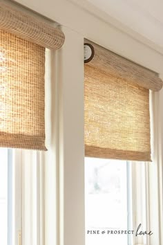 Woven Roller Shades - My Honest Thoughts 5 Years Later! - Pine and Prospect Home Roller Shades Kitchen, Woven Roller Shades, Roller Shades Living Room, Cottage Window Treatments, Bamboo Roller Shades, Pine And Prospect, Pine And Prospect Home, Curtains And Shades, Cottage Windows