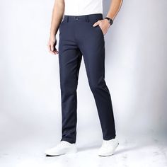 Antonios Stretch Pants are trousers made from polyster and premium materials that offer a soft-touch feeling and a design inspired by French fashion houses. They are also extremely comfortable and suitable for a casual men's outfit or elegant men's outfit. Comes in the following variants: Black, Khaki, Red Wine, Dark blue, Army Green, Light grey, Light grey Material: Polyster Style: Casual Length: Full-Length For more information please contact us at the following email: support@antoniosclothing Casual Business Work Trousers, Business Casual Pants, Trousers Casual, Blue Army, Elegant Man, Grey Light, Black Khakis, Mens Casual Outfits, Monk Strap