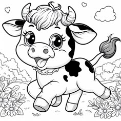 Cute cow coloring page #cute #cutedrawing #cow #kawaiiart #artwork #coloringpages #illustration Fall Leaves Coloring Pages, Cow Coloring Pages, Pencil Drawings For Beginners, Coloring Pages Inspirational, Animal Illustrations, Cute Cow, Digital Coloring, Animal Coloring Books, Black And White Painting