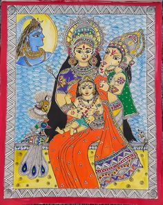 Madhubani Outline, Shiv Pariwar, Shiv Family, God Drawings, Shiv Parivar, Shiv Parvati