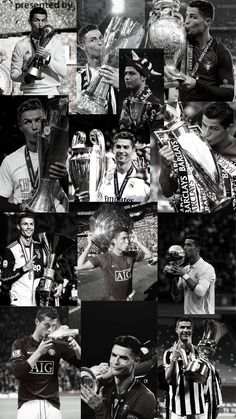 many different pictures of men with trophies in their hands