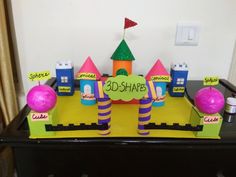 this is an image of a birthday cake made to look like a 3d shapes castle