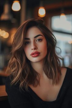 Mid Length Hair With Side Part, Brunette Mid Length Hair Layers, Effortless Hairstyles Mid Length, Mid Length Hair Side Part, Side Part Mid Length Hair, Mid Length Wavy Hair With Layers, Hair Mid Length, Mid Length Dark Hair, Haircut Inspiration Mid Length