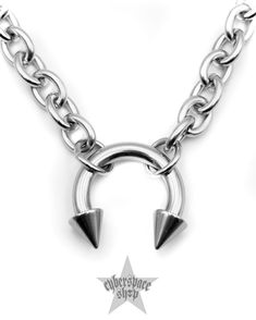 Spike Septum Horseshoe Necklace ⛓ 100% solid stainless steel 💦 Waterproof 🚫 NO green skin. NO tarnish. NO rust 🔗 Adjustable from 16”-19” ⭐️ Features “CYBERSPACE” Star tag Horseshoe Necklace, Green Skin, Spike Necklace, Two Heads, Bow Necklace, Bear Necklace, Skull Necklace, Ball Necklace, Skull And Crossbones