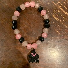 7” Before Stretch Glass Beads Hallow Black Ghost Charm 4 Matching Bracelets, Casual Black Jewelry With Heart Beads, Cute Black Bracelet Jewelry, Pink Beaded Party Bracelets, Casual Black Beaded Bracelets With Large Beads, Casual Black Beaded Bracelet With Large Beads, Casual Pink Beaded Bracelet With Large Beads, Alt Bracelets, Cute Bracelet Patterns