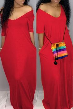 Pockets Design, Floor Length Dress, High Quality Dress, Maxi Dresses Casual, Floor Length Dresses, African Fashion Dresses, Cheap Dresses, V Neck Dress