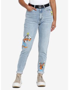 Disney Goofy Mom Jeans With Belt Disney Princess Inspired Outfits, Princess Inspired Outfits, Jeans With Belt, Disneyland Outfits, Disney Mom, Embroidered Belt, Her Universe, Tall Hoodies, Plus Size Fits