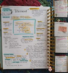 an open planner book with notes on it