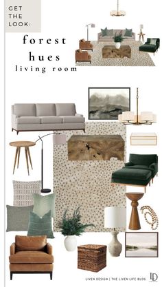 living room mood board with furniture and decor