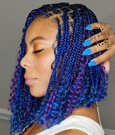 Small Box Braids Hairstyles, Blue Box Braids, Purple Box Braids, Black Box Braids, Purple Braids, Small Box Braids, Braided Hairdo