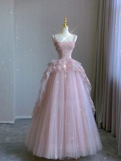 Pink tulle lace long prom dress Modest Ball Gown, 22th Birthday, Pink Tulle Prom Dress, Prom Dress Pink, Lace Long Prom Dress, Tulle Prom Dresses, Pink Evening Dress, Stunning Prom Dresses, Princess Ball Gowns