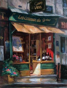 an oil painting of a store front