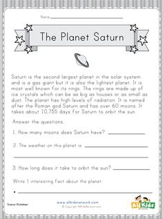 the planets saturn worksheet for kids to learn how to read and understand them