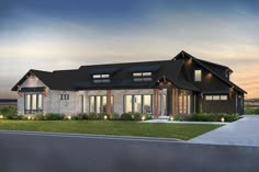 this is an artist's rendering of a modern house in the country style with large windows