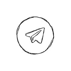 a black and white drawing of a paper airplane in a circle on a white background