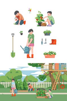 people are working in the garden and gardening