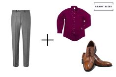 7 Shirt Colors To Wear With Grey Pants And Brown Shoes • Ready Sleek Cognac Shoes, Lavender Shirt, Color Shoes, Cognac Color, Dress Attire