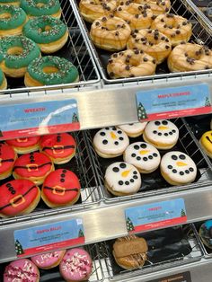 there are many different kinds of doughnuts on display