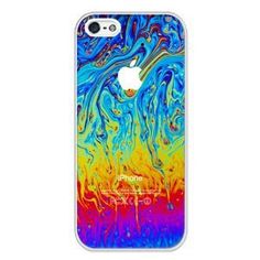 an iphone case with colorful liquid paint on the front and back cover in blue, yellow,