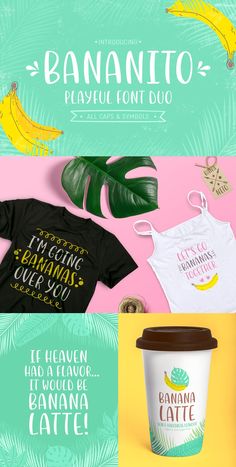 three different types of t - shirts, one with bananas and the other with coffee