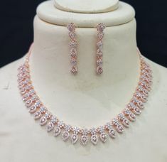 Ad Necklace Set Simple, Cz Necklace Designs, Ad Stone Jewellery, Cz Jewellery Sets, Diamond Necklace Set Simple, Diamond Necklace Set Bridal, Simple Diamond Jewelry, South Jewellery, Ad Necklace Set