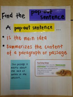 a piece of paper with writing on it that says, find the pop - out sentence