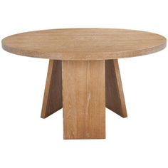 a round wooden table with two legs and a circular wood top on an isolated white background