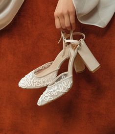 Closed Toe White Heels Bridal Shoes, White Embroidered Heels, Embroidered Heels, Ivory Wedding Shoes, Bridal Heels, Embroidered Wedding, Womens Wedding Shoes, Shoe Company, White Heels