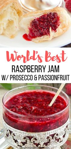 raspberry marmalade in a glass bowl and on a plate with bread