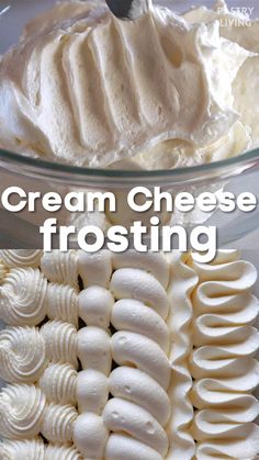 cream cheese frosting in a bowl and piped on a table Best Frosting Recipe, Homemade Frosting Recipes, Frost Cupcakes, Fluffy Cream Cheese Frosting, Cream Cheese Buttercream Frosting, Chocolate Cream Cheese Frosting, Frosting Recipes Easy, Cream Cheese Buttercream, Cake Frosting Recipe