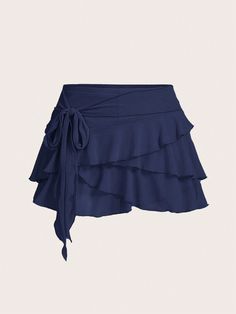 Women's Multi-Layer Ruffle Trim Low Rise Y2K Mini Black Skirt Navy Blue Casual   Mesh Fabric Plain Layered/Tiered Slight Stretch  Women Clothing, size features are:Bust: ,Length: ,Sleeve Length: Navy Blue Skirt, Blue Mini Skirt, Peplum Skirt, Y2k Skirts, Ruched Skirt, Clothes Wishlist, Top And Pants Set, Arte Popular, Blue Skirt