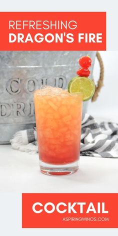 refreshing dragon's fire cocktail in a glass with lime and cherry garnish