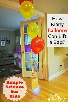 a bunch of balloons floating in the air with text overlay saying how many balloons can lift a bag?