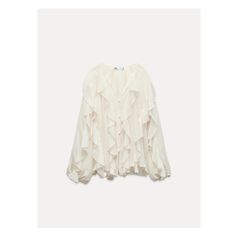 ZARA WOMAN COLLECTIONV-neck blouse with long balloon sleeves. Self ruffle detail. Front button closure. Blouse With Ruffles, Waistcoat Dress, Ruffled Blouse, Cargo Shirts, Cardigan Sweater Dress, Long Balloons, Long Puff Sleeves, Zara Woman, Women Shirts Blouse