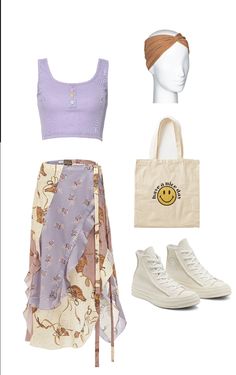 Pastel Retro Outfit, Outfits Ideas Layout, 90s Polyvore Outfits, Retro Outfits Skirt, Pastel Clothes Outfits, Polyvore Outfits Spring, Long Skirt Fits, Pastel Outfits Aesthetic, Pastel Ootd